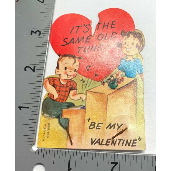 Vintage Valentine Greeting Card 1940s Piano Player Same Old Tune Music Die Cut - Picture 3 of 5